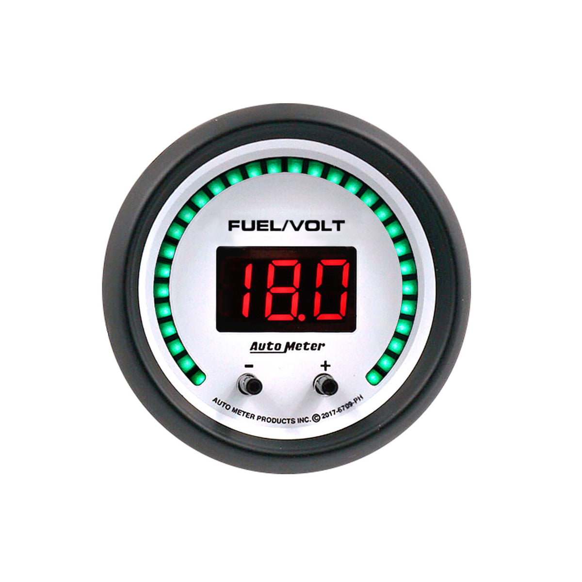 Autometer 52.4mm White Switchable 0-100 Fuel Level/8-18V Voltmeter Phantom Elite Digital Gauge - 6709-PH