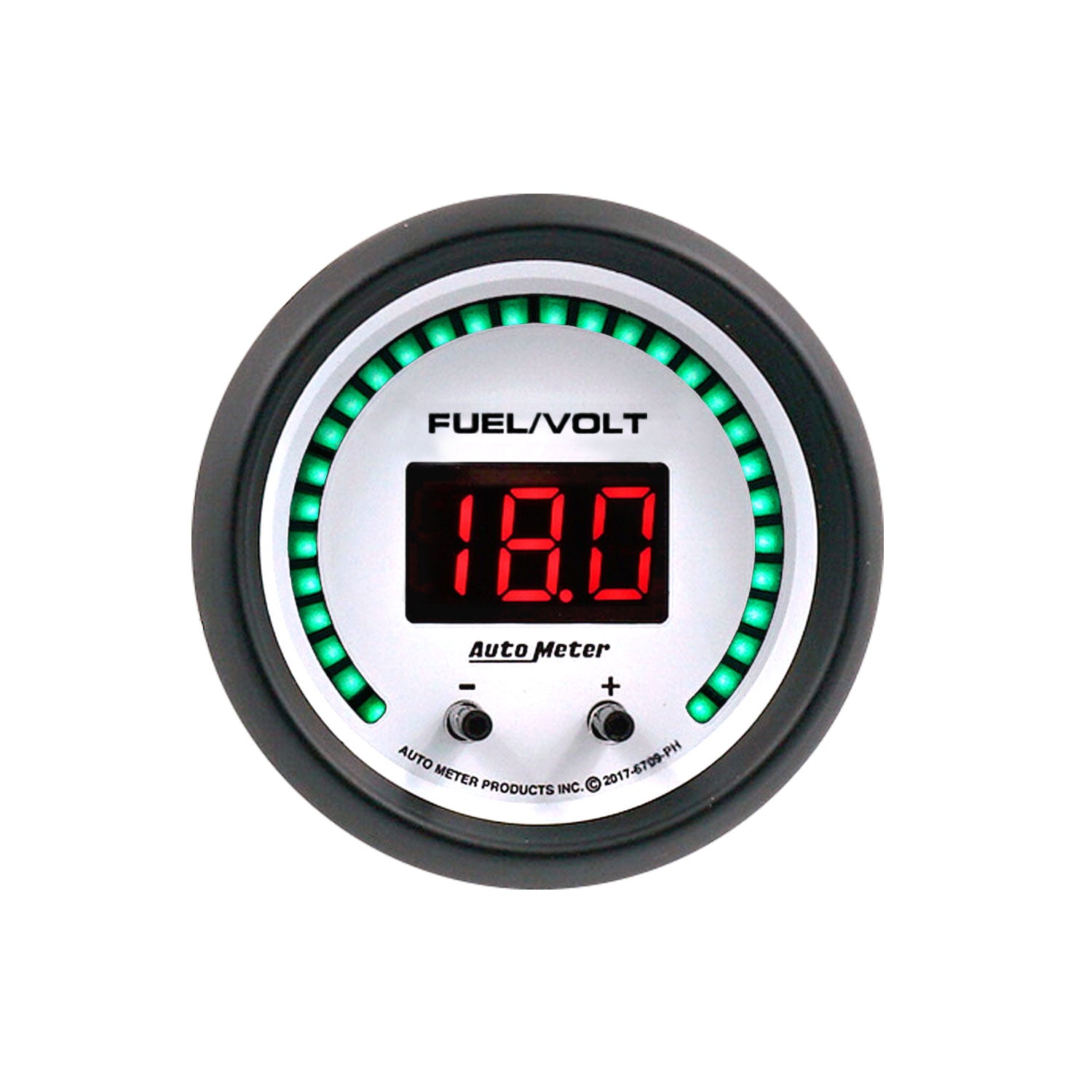 Autometer 52.4mm White Switchable 0-100 Fuel Level/8-18V Voltmeter Phantom Elite Digital Gauge - 6709-PH