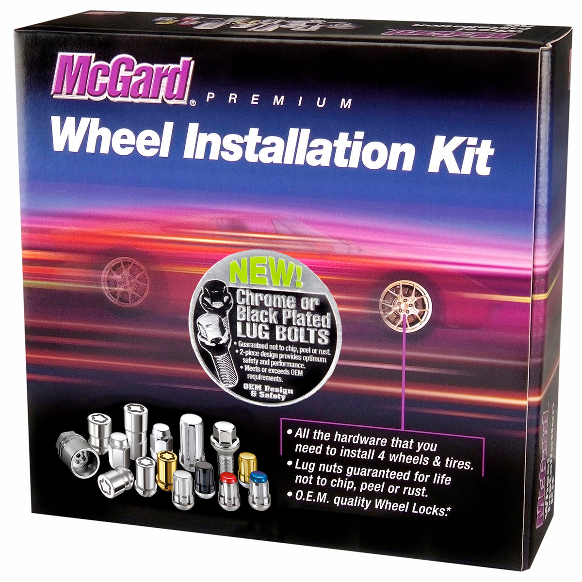 McGard 5 Lug Hex Install Kit w/Locks (Cone Seat Bolt) M12X1.25 / 17mm Hex / 25.6mm Shank L. - Black - 67261BK