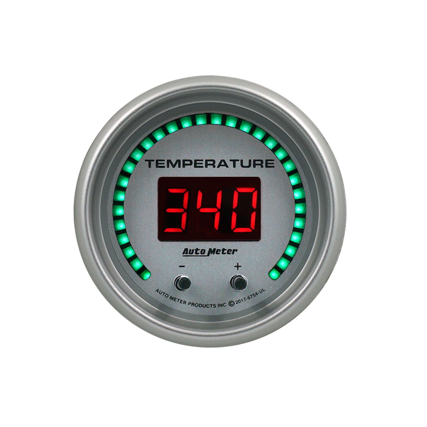 Autometer 52.4mm Silver Switchable 60-340 Degrees F/40-170 Degrees C Ultra-Lite Elite Digital Gauge - 6754-UL