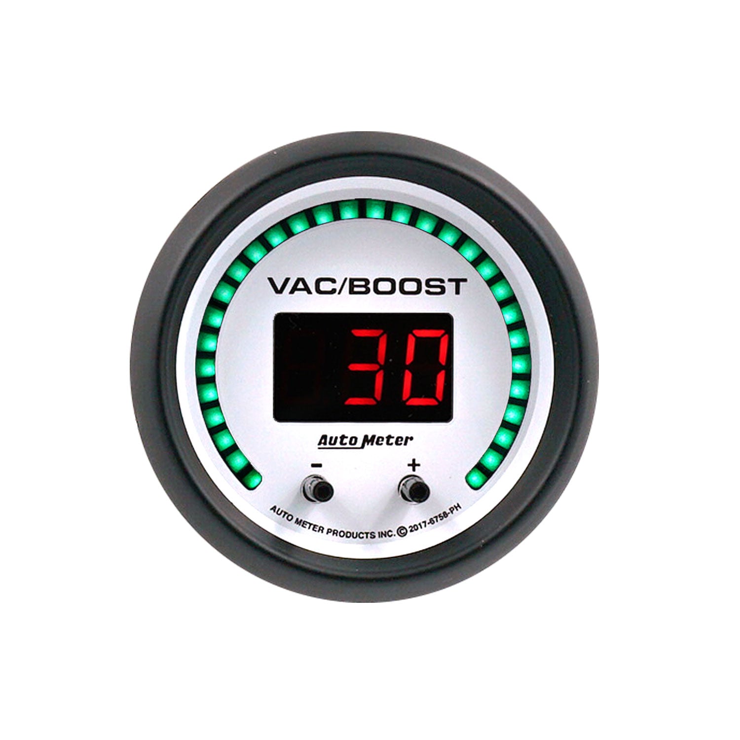 Autometer 52.4mm White Switchable 0-1600 PSI / 0-110 BAR Vacuum/Boost Phantom Elite Digital Gauge - 6758-PH