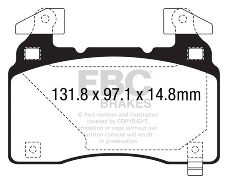 EBC 13+ Chevrolet SS 6.2 Ultimax2 Front Brake Pads - UD14741 for 2012-2018 Tesla S - front view