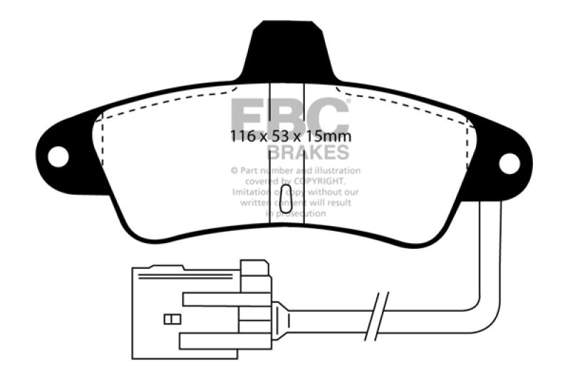 EBC 95-00 Ford Contour 2.0 Ultimax2 Front Brake Pads - UD801 for 1995-2000 Ford Contour - front view