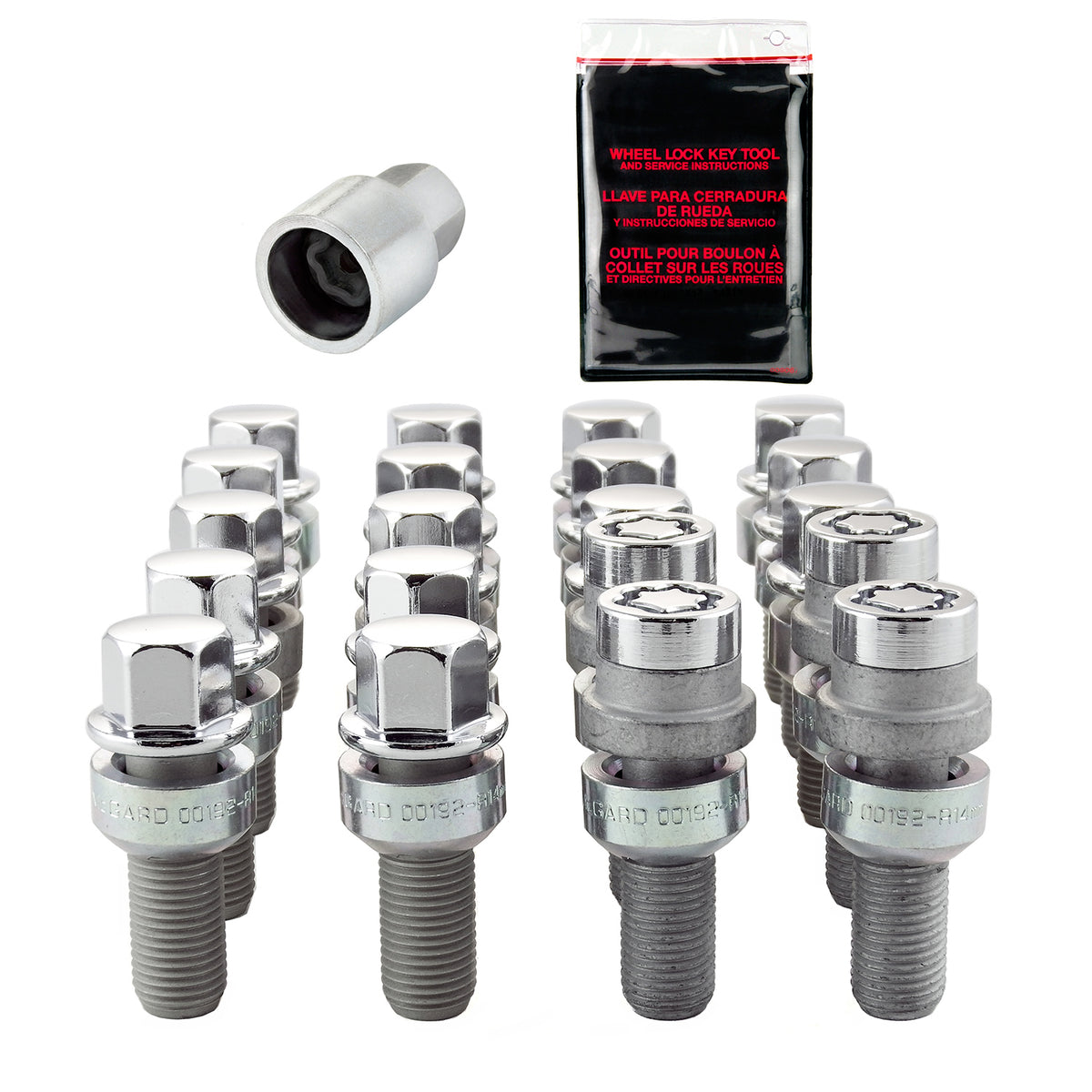 McGard 5 Lug Hex Install Kit w/Locks (Radius Seat Bolt) M14X1.5 / 17mm Hex / 28.1mm Shank L - Chrome - 68020