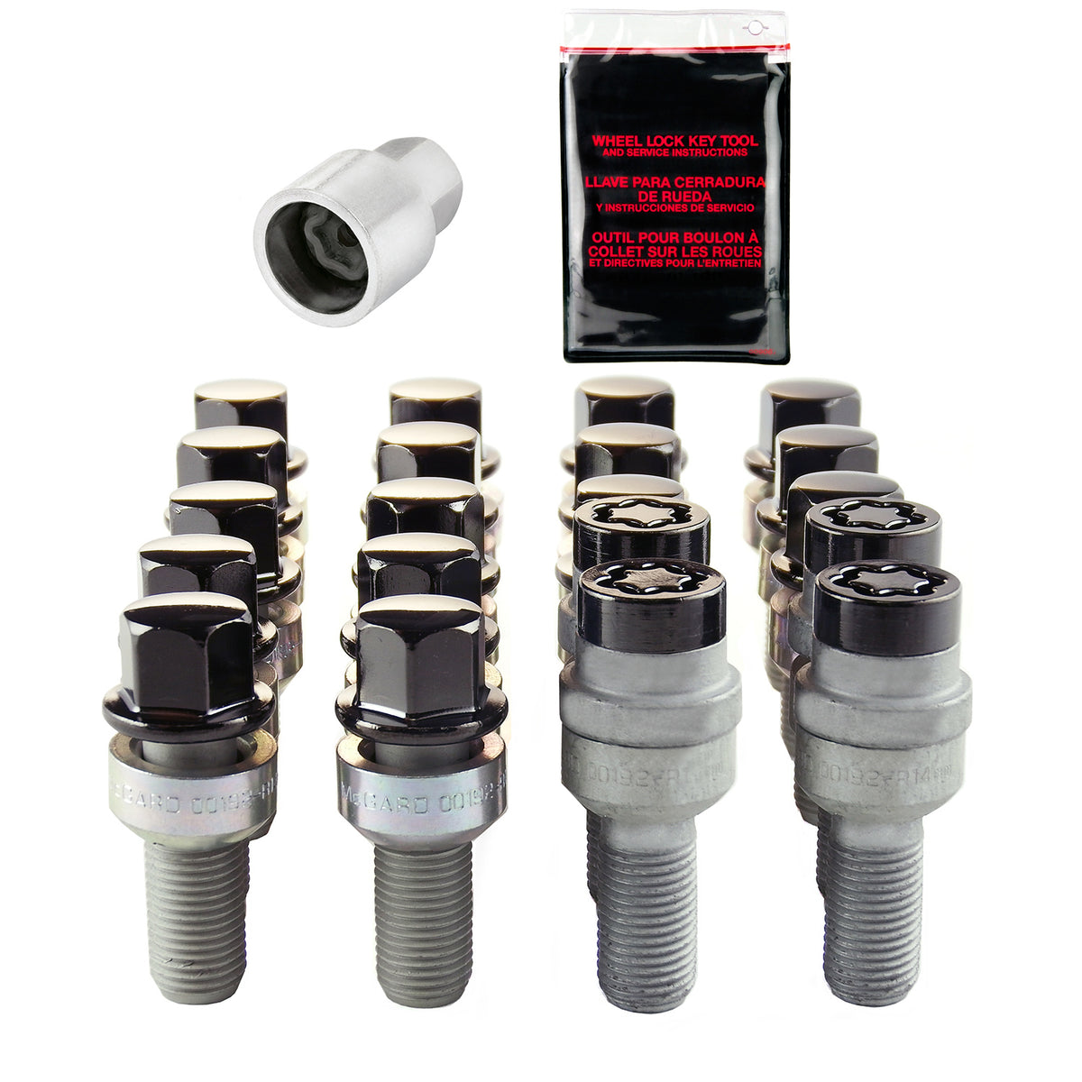 McGard 5 Lug Hex Install Kit w/Locks (Radius Seat Bolt) M14X1.5 / 17mm Hex / 28.1mm Shank L. - Black - 68020BK