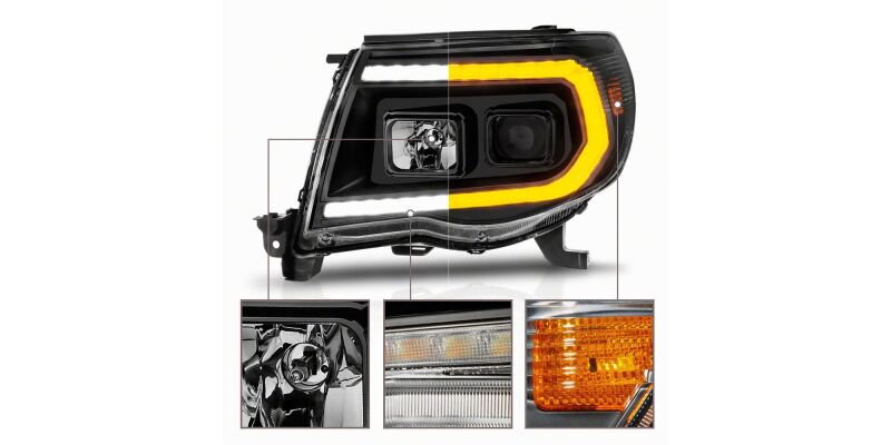 Raxiom 05-11 Toyota Tacoma Axial Series Switchback Projector Headlights- Black Housing- Clear Lens - TT23361 - rear view