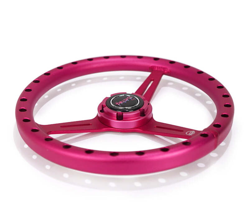 NRG Aluminum Steering Wheel 330mm - Extra Light - Ergonomic Grip - Anadized Pink - RST-072-PK - close-up view 2