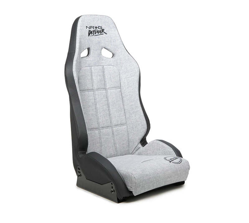 NRG Defender Water Resistant Steel Frame Susp. Seat - Silver w/Black Trim/Defender Logo/Side Bracket - DF-100SL-S - front view