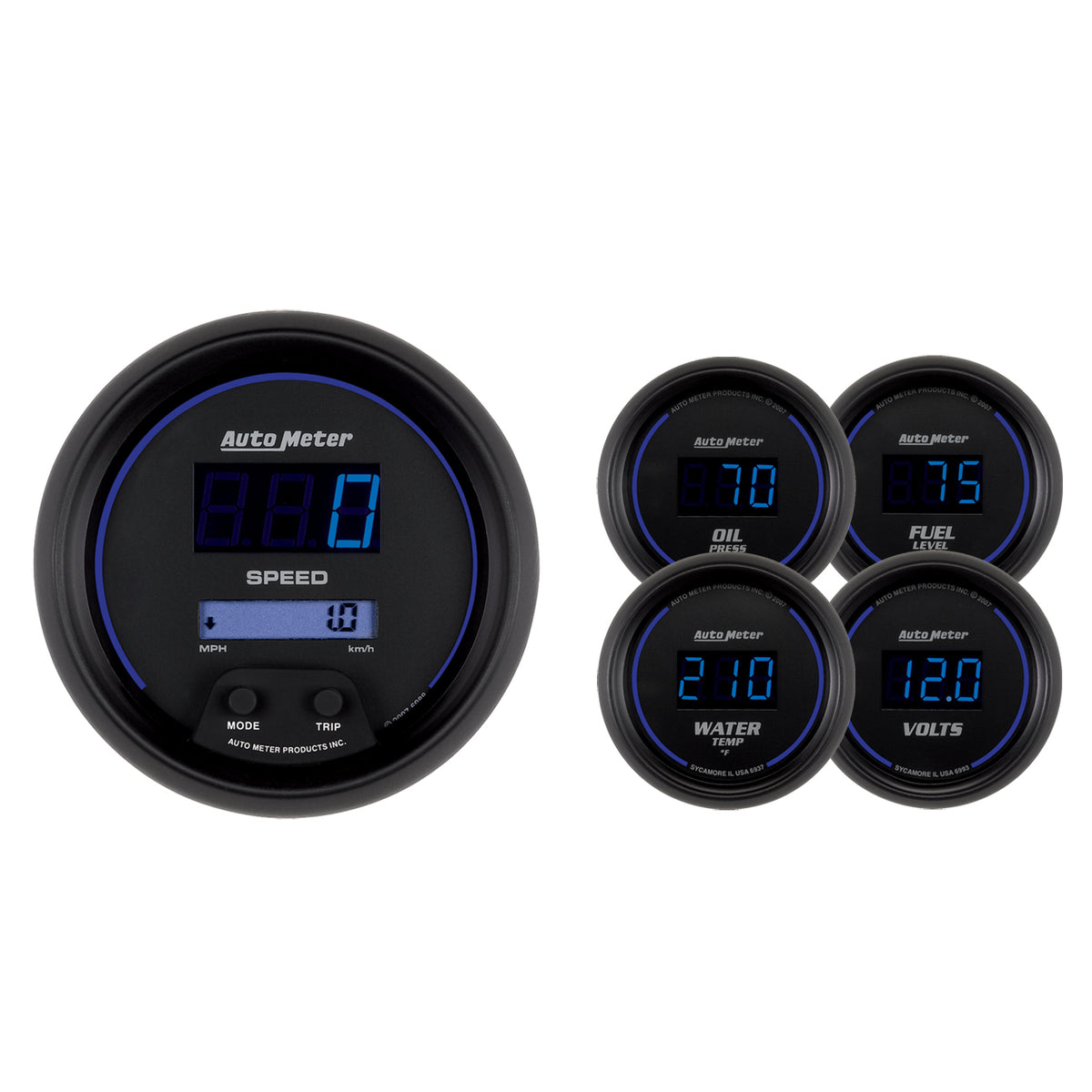 Autometer Cobalt Digital 3-3/8in Programmable Electric Speedometer/ 2-1/16in Electric Oil Pressure - 6900