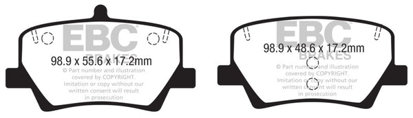 EBC 2018+ Volvo XC40 T4 Greenstuff Rear Brake Pads - DP22366 for 2019-2023 Volvo XC40 - front view