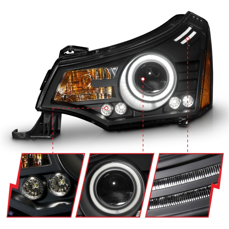 ANZO 2008-2011 Ford Focus Projector Headlights Black - 121272