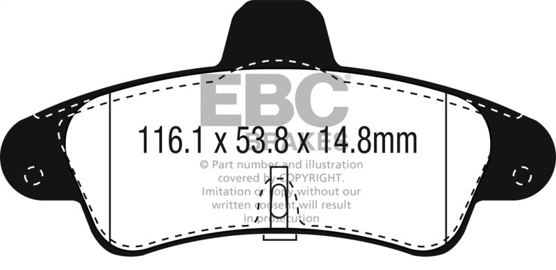 EBC 2001-2003 Mercury Cougar 2.0L Ultimax2 Rear Brake Pads - UD899 for 2001-2002 Mercury Cougar - front view