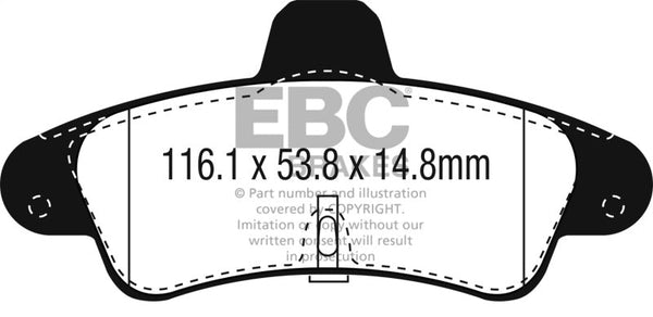 EBC 2001-2003 Mercury Cougar 2.0L Redstuff Rear Brake Pads - DP3965/2C for 2001-2002 Mercury Cougar - front view