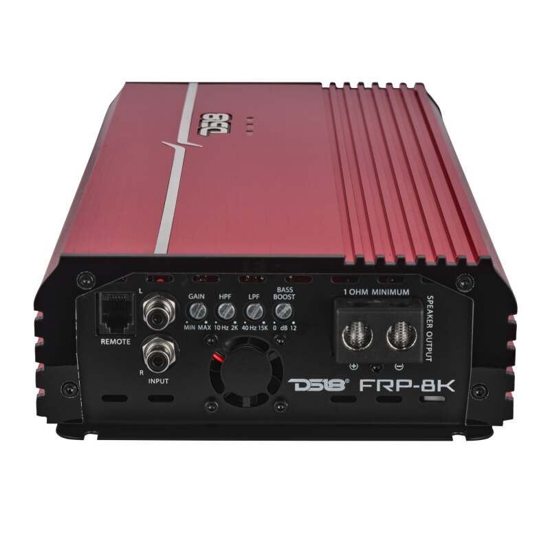 DS18 1-Channel Class D Full-Range Monoblock 8000 Watts RMS at1 ohm DPIV1/0 Terminals Included Red - FRP-8K/RD - rear view