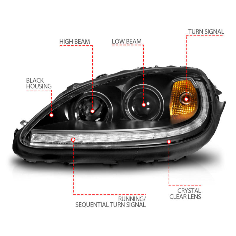 ANZO 05-13 Chevrolet Corvette Projector Headlights w/switchback &amp; Sequential LED - Black Amber - 121571