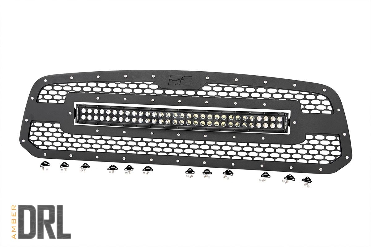 Mesh Grille | 30&quot; Dual Row LED | Black | Amber DRL | Ram 1500 2WD/4WD (13-18 &amp; Classic)