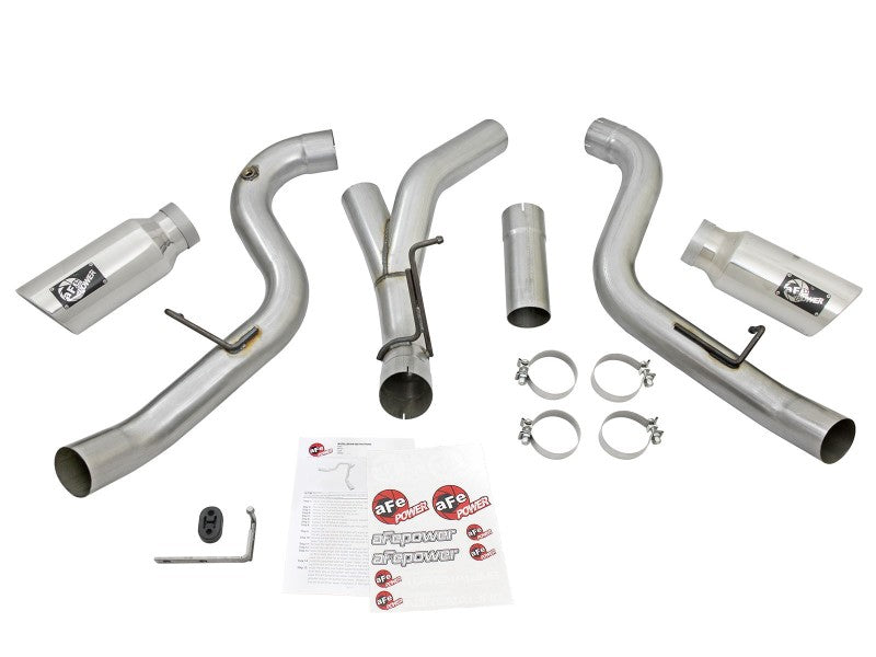 aFe Atlas Exhaust 4in Dual DPF-Back Al Steel w/ Pol Tips 16-17 GM Diesel Truck V8-6.6L (td) LML - 49-04080-P