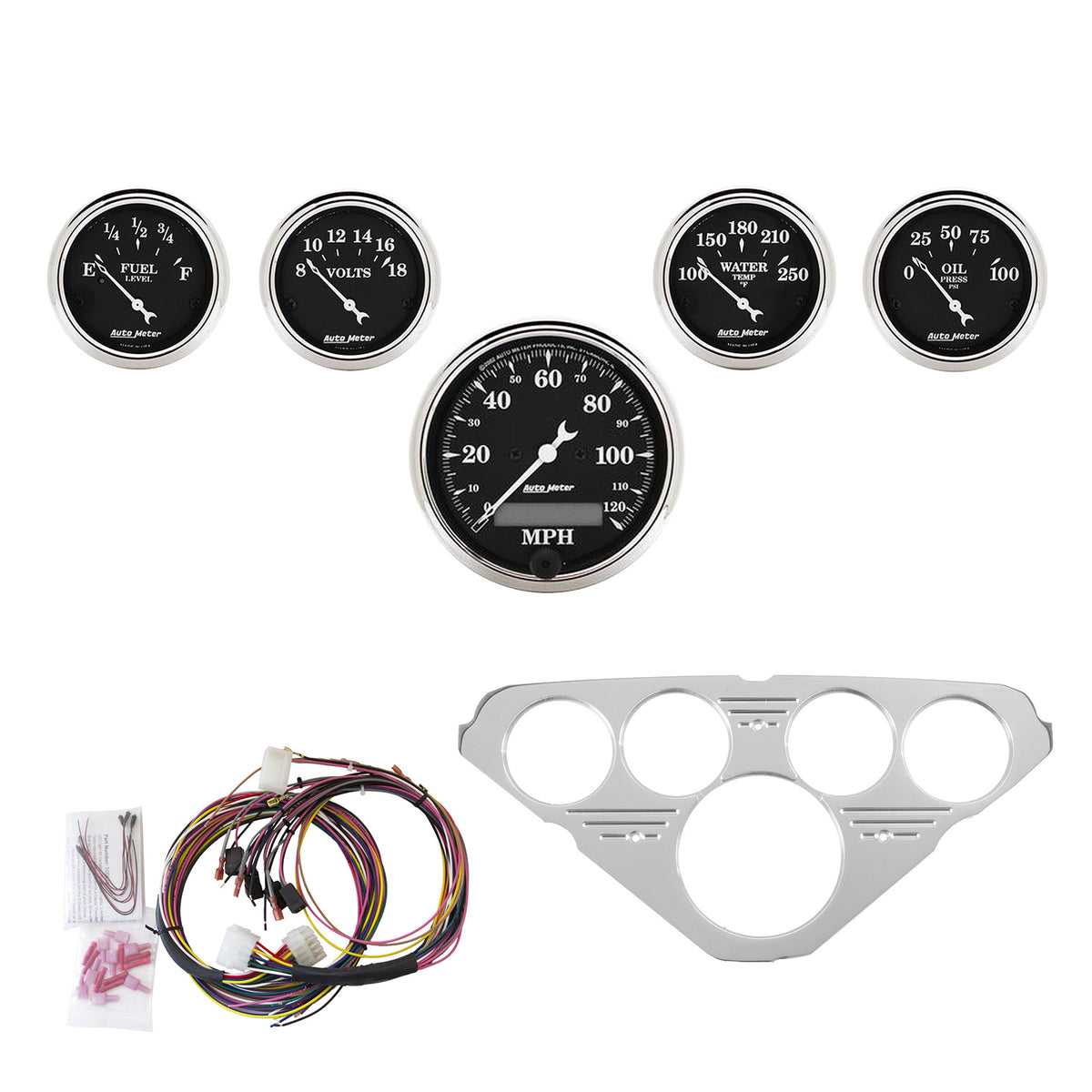 Autometer Old Tyme Black 5 Piece Kit (MPH/FUEL/OILP/WTMP/BAT) 55-59 Chevy Truck Direct-Fit Dash Kit - 7036-OTB