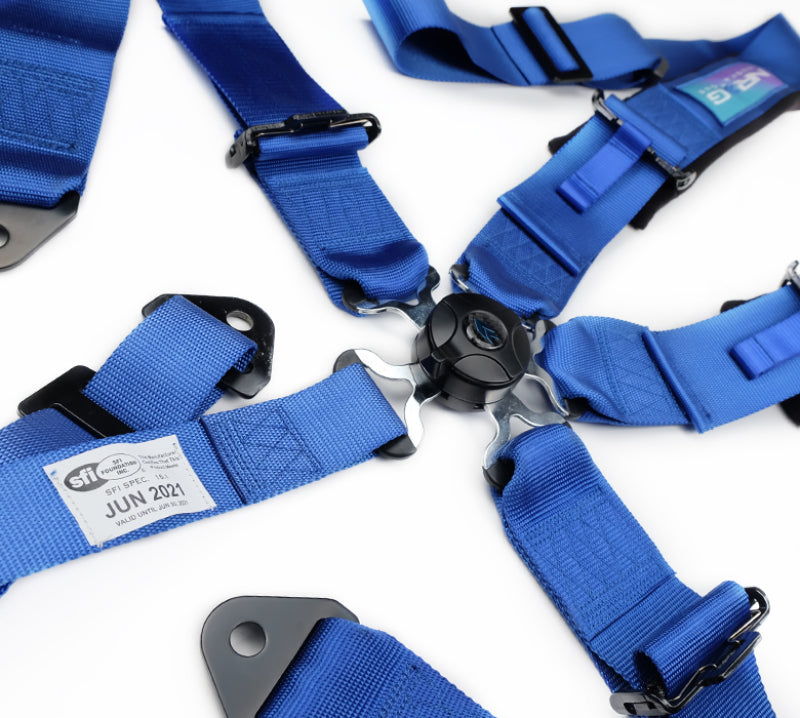 NRG 5PT 3in. Seat Belt Harness / Cam Lock - Blue - SBH-B6PCBL - close-up view 2 3 4