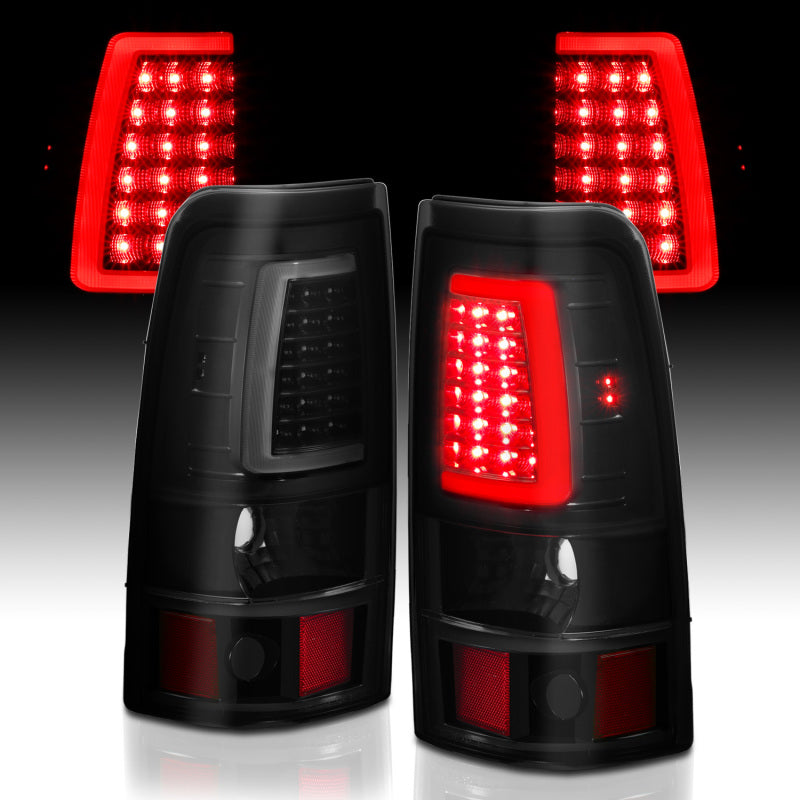 ANZO 1999-2002 Chevy Silverado 1500 LED Taillights Plank Style Black w/Smoke Lens - 311331