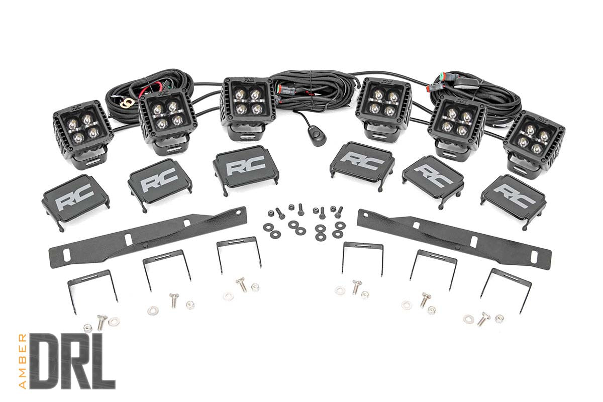 LED Light Kit | Fog Mount | Triple 2&quot; Black Pair | Amber DRL | Ford Raptor (17-20)