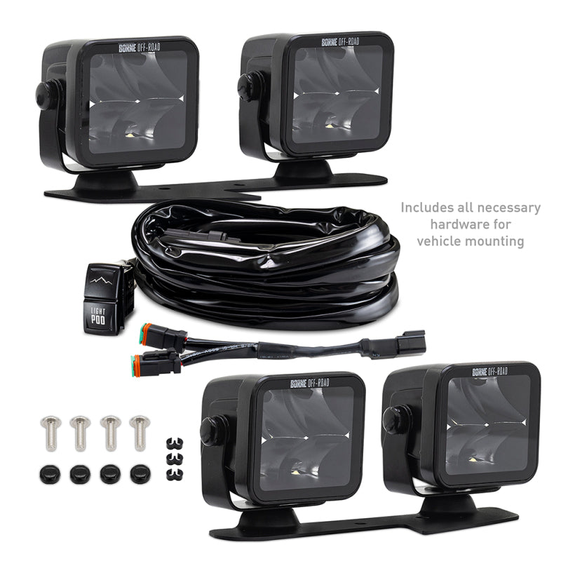 Borne Off-Road 21+ Bronco Light Pods 4pc Ditch 3x3 Spot - BNLT-BR-21-DT4S