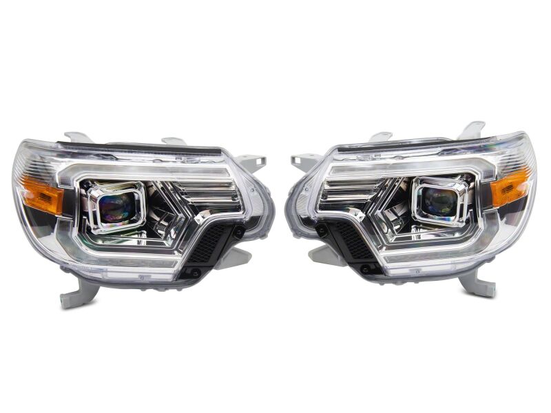 Raxiom 12-15 Toyota Tacoma Axial Series Switchback Projector Headlights- Chrome- Clear Lens - TT23360 - close-up view