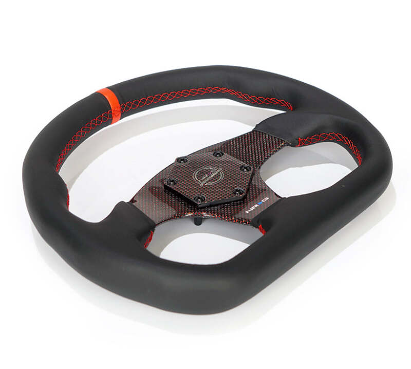 NRG Carbon Fiber Flat Bottom Steering Wheel (320mm) Red CF Center w/Red Stitch/Center Mark - RST-024CF/RD - close-up view 2 3 4