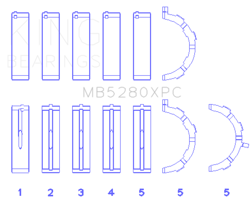 King Ford V8 4.6L/5.4L SOHC Coated (Size .026) Crankshaft Main Bearings (Set of 5) - MB5280XPC.026