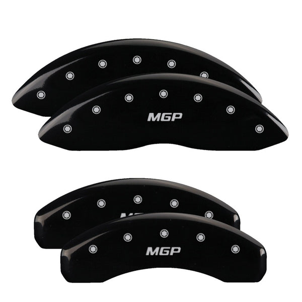 MGP 4 Caliper Covers Engraved Front &amp; Rear MGP Black Finish Silver Characters 2018 Tesla S - 56003SMGPBK