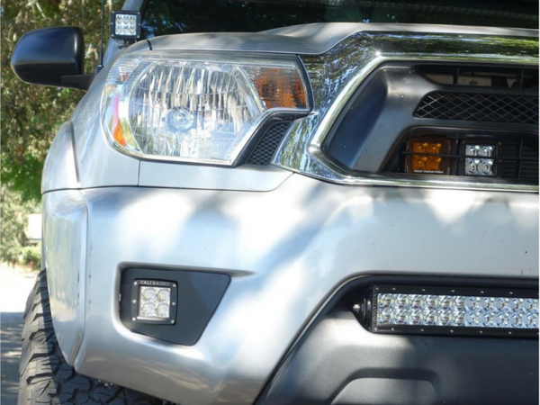 Cali Raised 2012-2015 Toyota Tacoma Fog Light Pod Replacements Brackets Kit - W/ 3X2 18 Amber Pods - CR2457 - front view