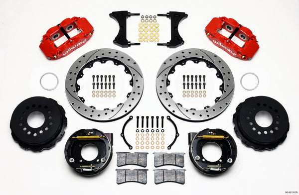 Wilwood Narrow Superlite 4R Rear P-Brk Kit 12.88in Drilled Red Chevy 12 Bolt w/ C-Clips - 140-9213-DR by Wilwood