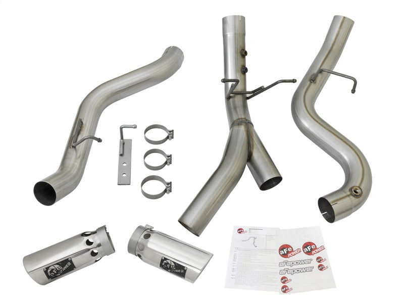 aFe ATLAS 4in DPF-Back Alum Steel Exhaust System w/Dual Exit Polished Tip 2017 GM Duramax 6.6L (td) - 49-04086-P