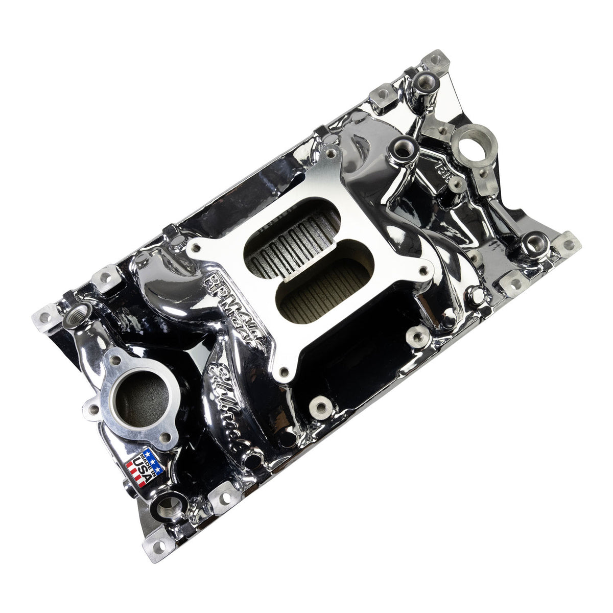 Edelbrock RPM Air-Gap Manifold for Small-Block Chevy Vortec - Chrome Plasma - 7516-CP