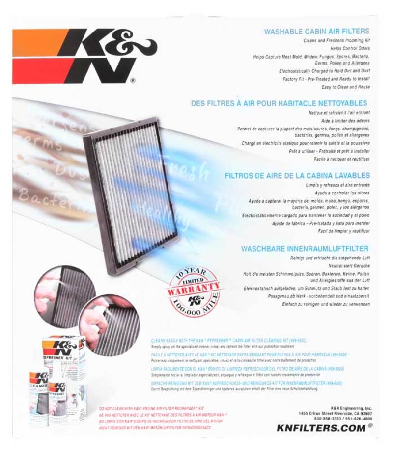 K&amp;N 01-06 Acura MDX 3.5L / 99-04 Honda Odyssey 3.5L Cabin Air Filter - VF3004