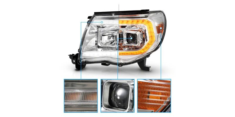 Raxiom 05-11 Toyota Tacoma Axial Series Switchback Proj Headlights- Chrome- Clear Lens - TT23362 - side view