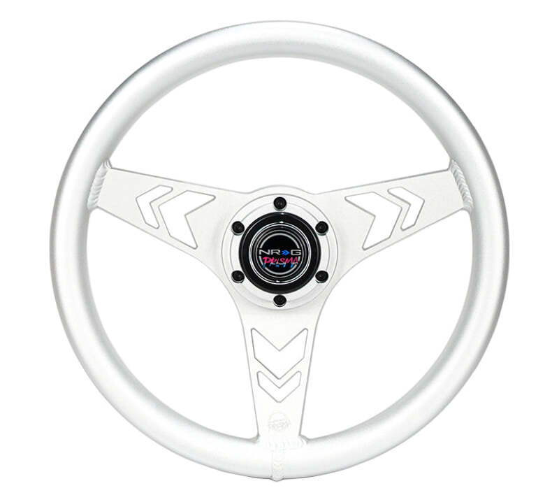 NRG Aluminum Steering Wheel 330mm - Arow Cutout - Ergonomic Grip - Anadized Silver - RST-070-SL - front view