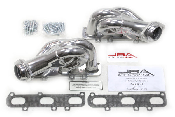 JBA 11-17 Ford Mustang 3.7L V6 1-5/8in Primary Silver Ctd Cat4Ward Header - 1618SJS for 2011-2017 Ford Mustang - front view