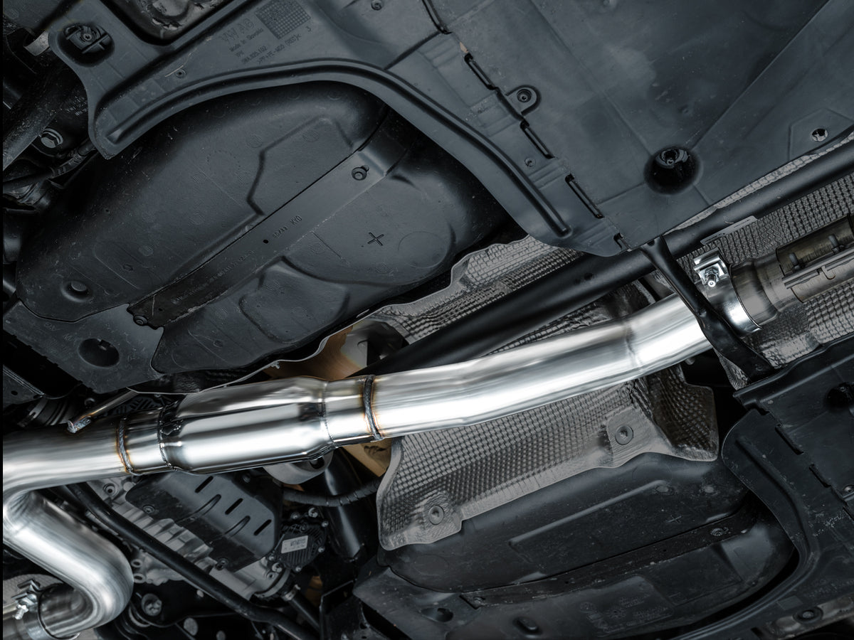 AWE MK8 Volkswagen Golf R 3in Track Edition Quad Exhaust - Chrome Silver Tips - 3020-42658