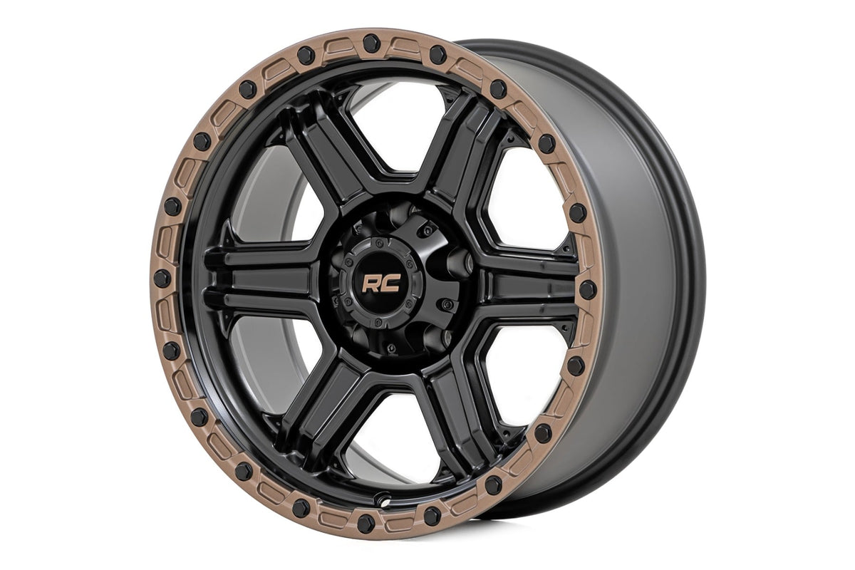 Rough Country - Rough Country 79 Series Wheel - One-Piece - Semi Gloss Black w/Bronze Ring - 18x9 - 6x135 - -12mm