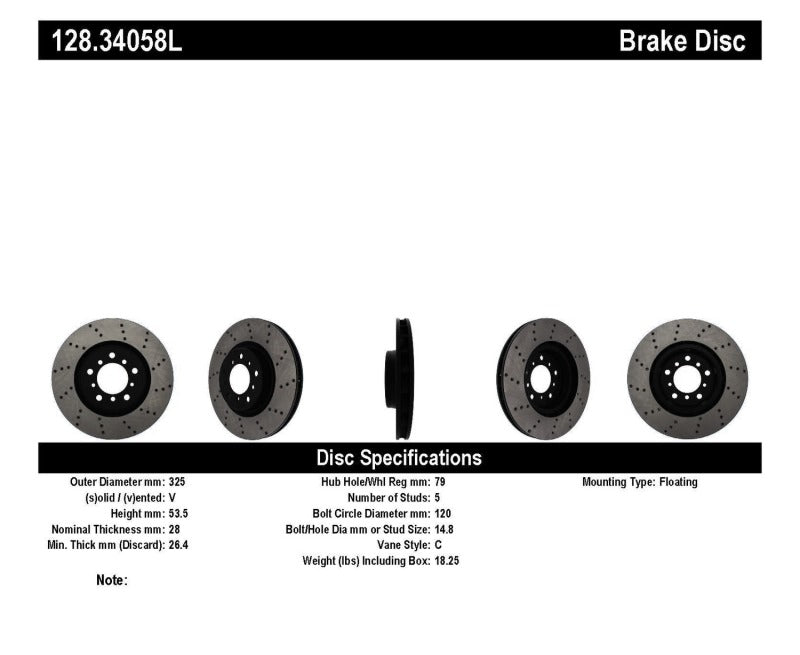 StopTech 01-06 BMW M3 Drilled Left Front Rotor - 128.34058L