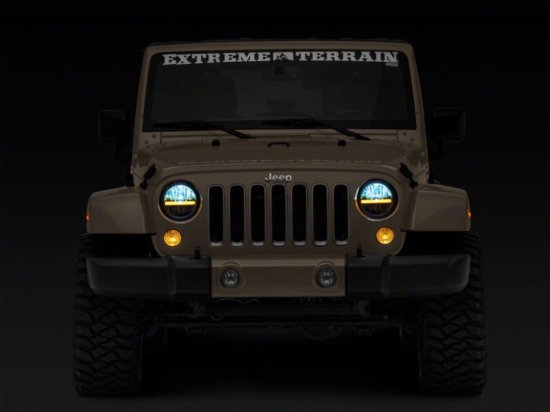 Raxiom 97-18 Jeep Wrangler TJ &amp; JK Axial 7-In LED Headlights w/ DRL - Blk Housing (Clear Lens) - J143372
