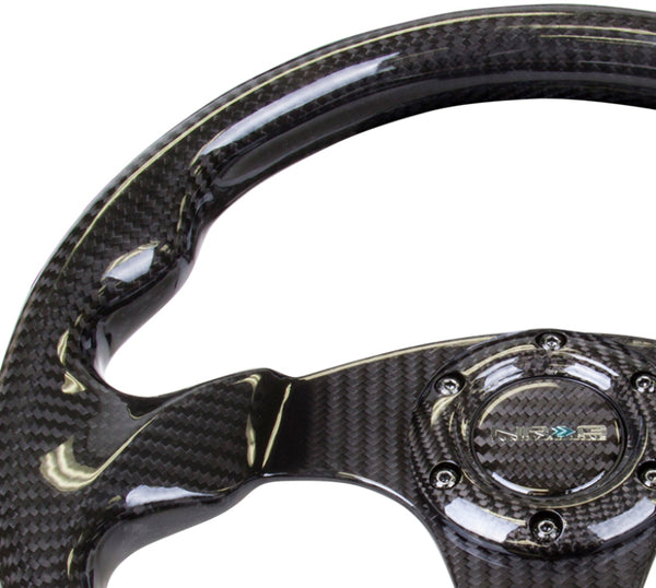 NRG Carbon Fiber Steering Wheel (320mm) Flat Bottom w/Shiny Black Carbon - ST-009CF/BK - front view