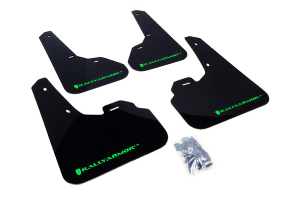 Rally Armor 10-13 Mazda3/Speed3 (Hatch/Sedan) Black UR Mud Flap w/Green Logo - MF17-UR-BLK/GRN by Rally Armor