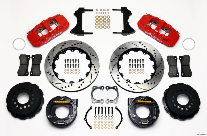 Wilwood AERO4 Rear P-Brake Kit 14.00in Drill Red Big Ford New Style 2.50in Offset - 140-10948-DR