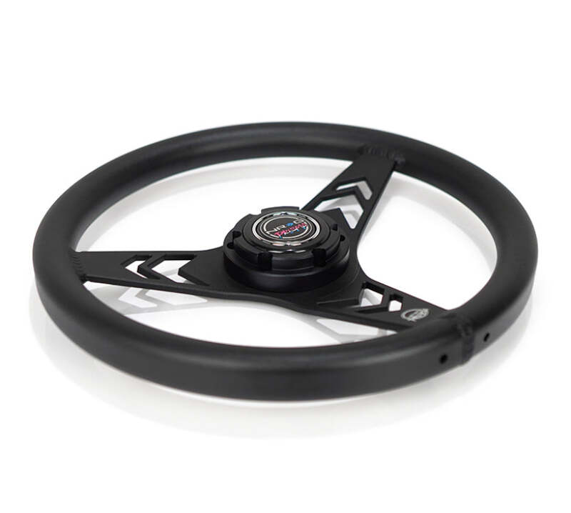 NRG Aluminum Steering Wheel 330mm - Arow Cutout - Ergonomic Grip - Anadized Black - RST-070-BK - close-up view