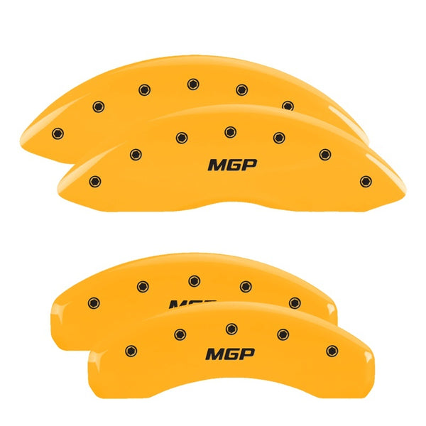 MGP 4 Caliper Covers Engraved Front &amp; Rear MGP Yellow Finish Black Characters 2018 Tesla S - 56003SMGPYL
