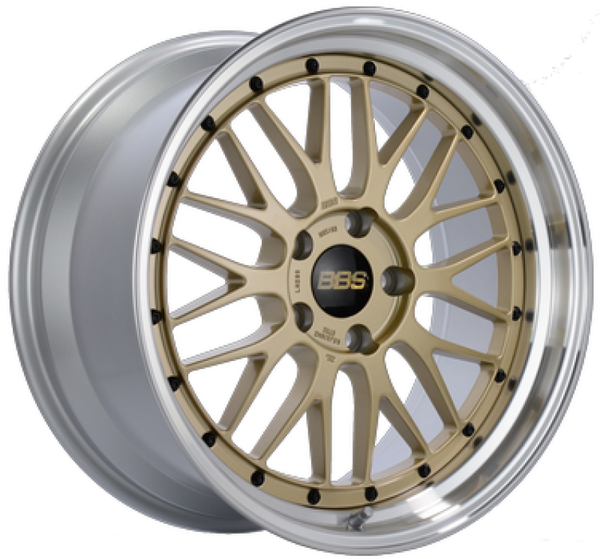 BBS LM 20x8.5 5x114.3 ET30 PFS Gold Center Diamond Cut Lip Wheel - 82mm PFS/Clip Required - LM253GPK by BBS