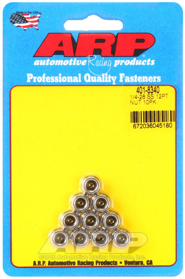 ARP 1/4-20in SS 12pt Nut Kit (10/pkg) - 401-8340 by ARP