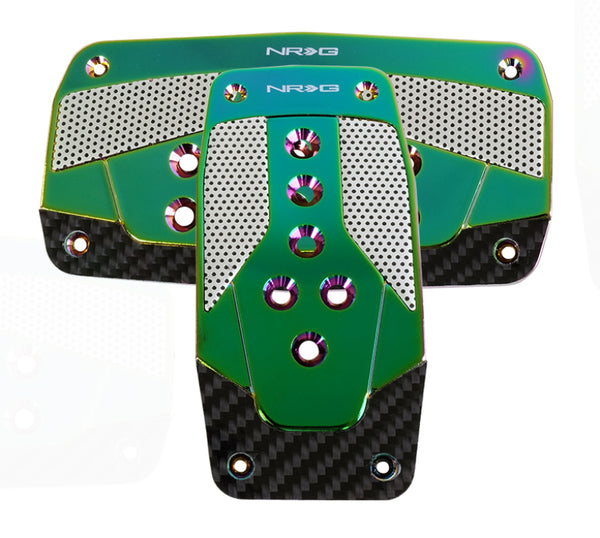 NRG Aluminum Sport Pedal A/T - Silver w/Neochrome Carbon - PDL-450MC - front view
